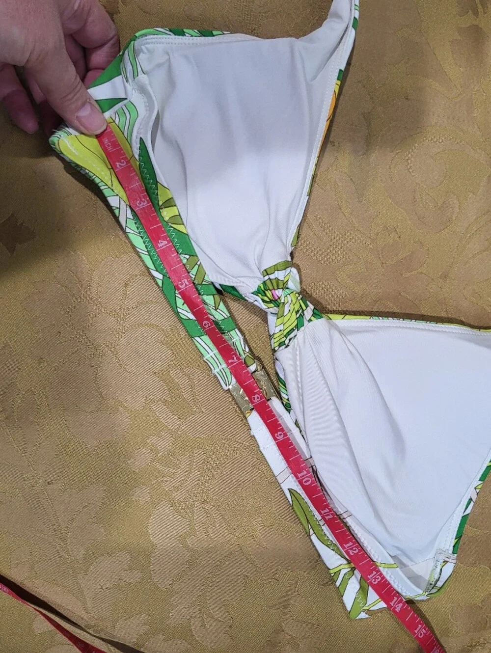 Trina Turk It's Bananas Twist-Front Halter Bikini Top - White & Green Tropical